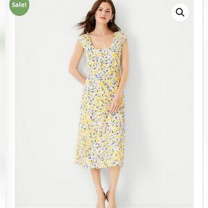 Ann Taylor lemon blossom flare bohemian peaseant prairie midi dress